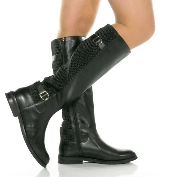 COLE HAAN Chesley Leather Knee-High Quilted Stretch Riding Boots NWT - Picture 1 of 14